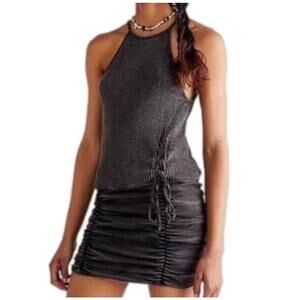 NWT Free People Black/Gray High Neck Mini Dress – Size S, 100% Cotton